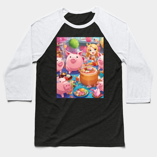 Moi Moi Let Pig Party Baseball T-Shirt by animegirlnft